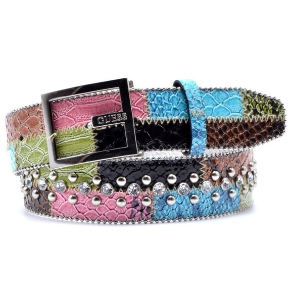 NWOT Guess ‘Calico Patchwork’ Rhinestone Studded Snakeskin Belt Small - Picture 5 of 16